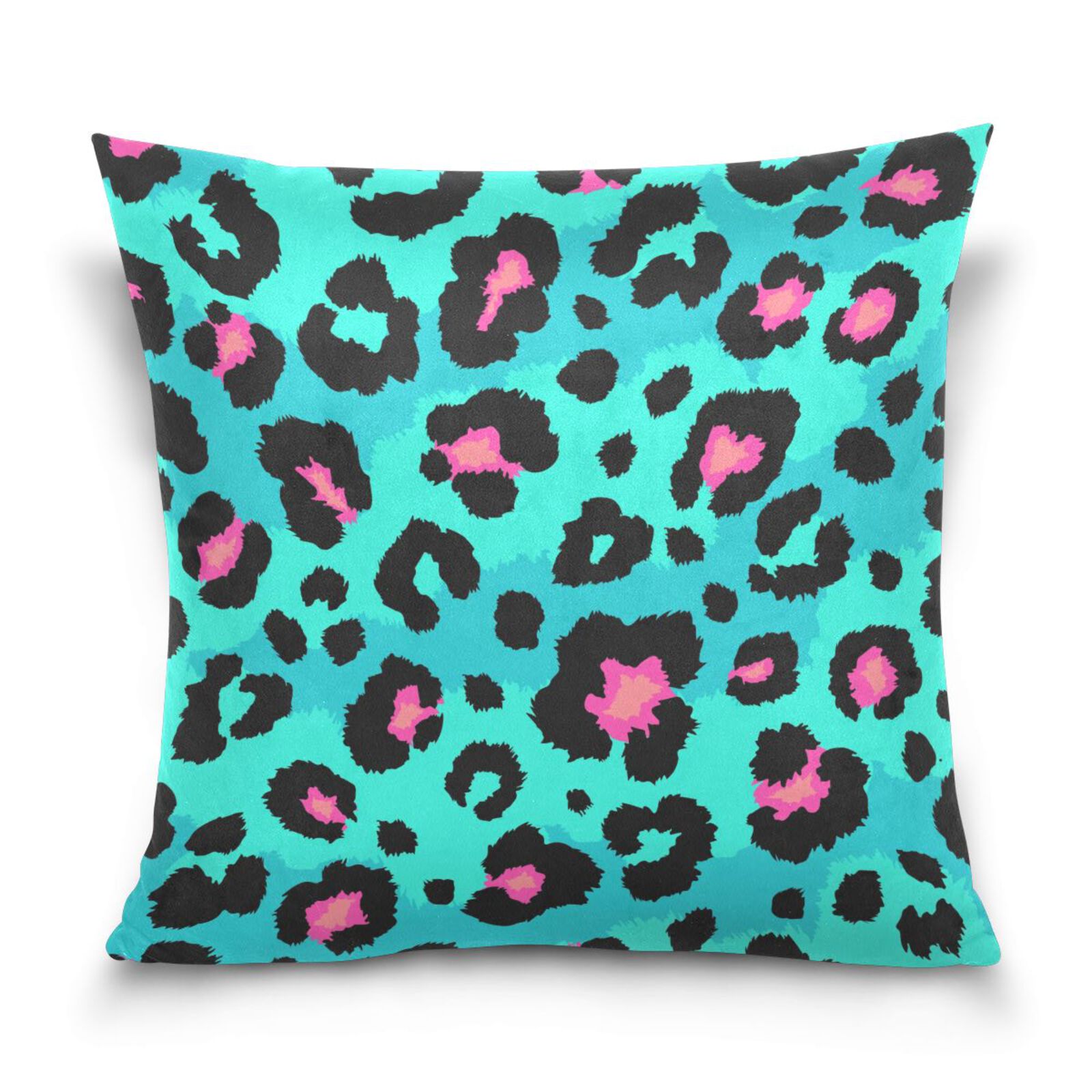 Blue-pink Leopard Print Square Throw Pillow Covers Couch Decorative