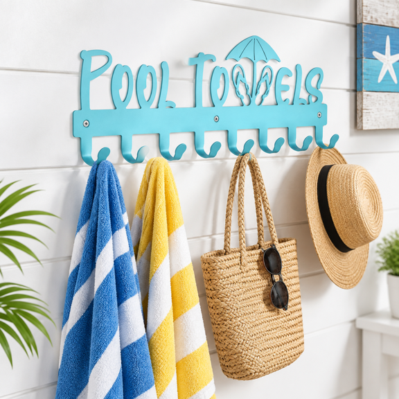 Blue-pool 16 Inch Wall Mount Carbon Steel Towel Holder with 8 Hooks