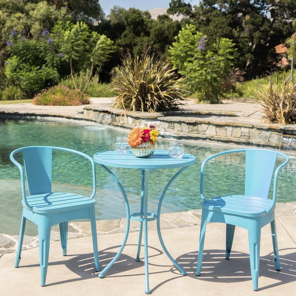 Blue powder-coated iron bistro / Provides outdoor comfort