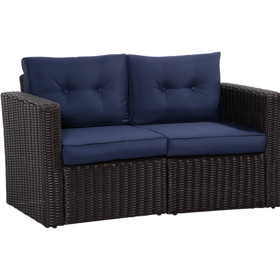 Blue rattan corner sofa - solid galvanized steel frame - garden gathering / get sturdy and stylish outdoor seating