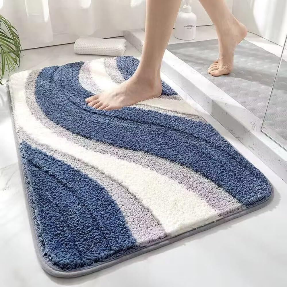 Blue ripple Bathroom Rug Mat, Extra Thick and Soft Shaggy Luxury Microfiber Bath Rugs, Absorbent, Non-Slip, Machine Washable, Plush Bath Mats for Bathroom Floor (Blue ripple,20" x 32") Blue Ripple