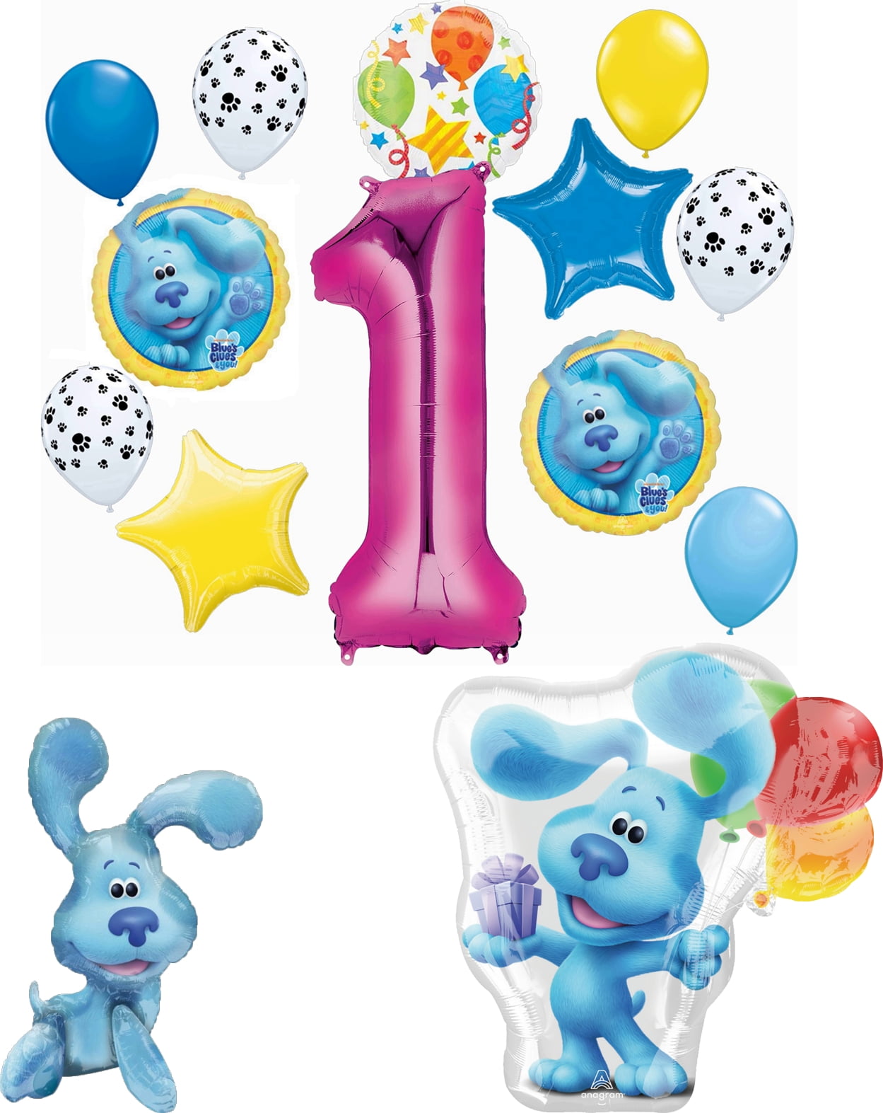 Blue's Clues 1st Birthday Party Supplies Blue the Dog Table Topper Balloon Bouquet Decorations Pink Number 1