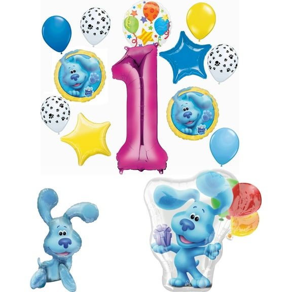 Blue's Clues 1st Birthday Party Supplies Blue the Dog Table Topper Balloon Bouquet Decorations Pink Number 1