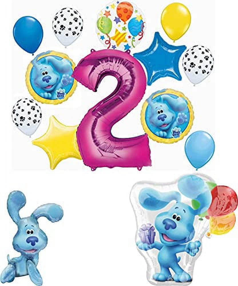 MAYFLOWER PRODUCTS Blue's Clues 2nd Birthday Party Supplies Blue the Dog Table Topper Balloon Bouquet Decorations Pink Number 2
