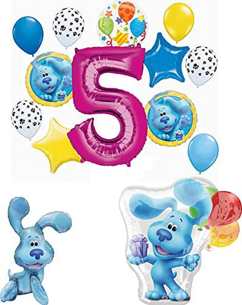 Blue's Clues 5th Birthday Party Supplies Blue the Dog Table Topper Balloon Bouquet Decorations Pink Number 5