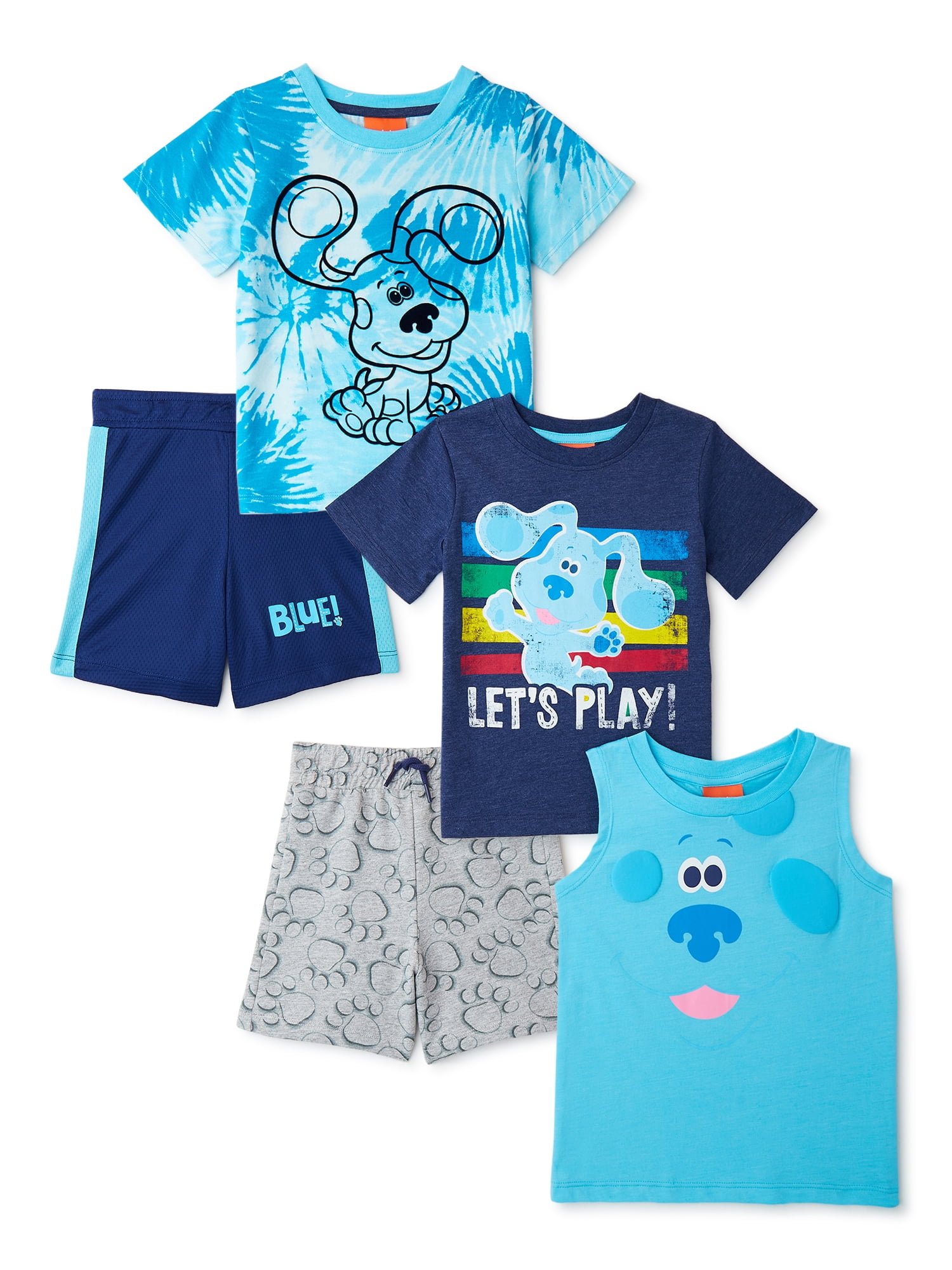 Blue's Clues Baby and Toddler Boys’ T-Shirts, Tank Top, and Shorts Mix and Match Outfit Set, 5-Piece, Sizes 12M-5T