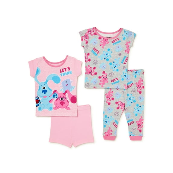 Blue's Clues Baby and Toddler Girl T-Shirt, Short, and Pants Pajama Set, 4-Piece, Sizes 12M-4T