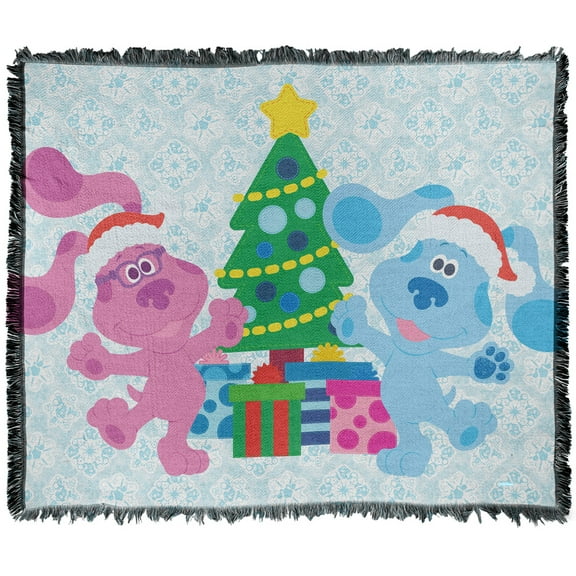 Blue's Clues Blanket, 50'x60' Blue Magenta Christmas Woven Tapestry Cotton Blend Fringed Throw Blanket
