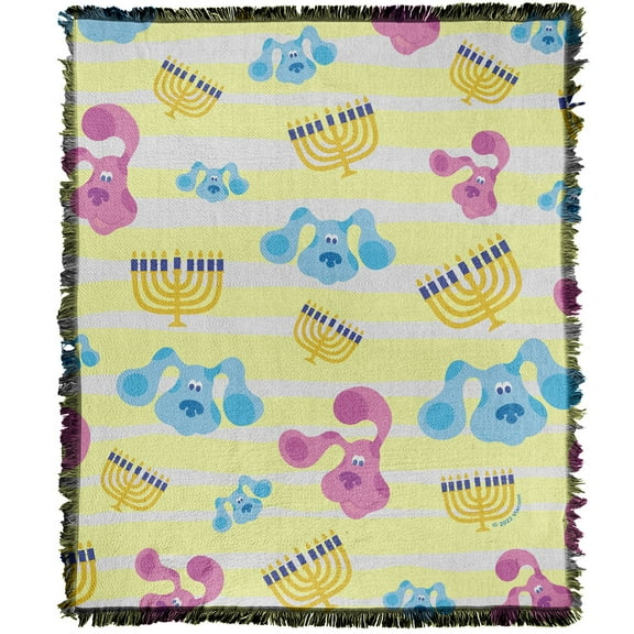 Blue's Clues Blanket, 50'x60' Blues Hanukka Pattern Woven Tapestry Cotton Blend Fringed Throw Blanket