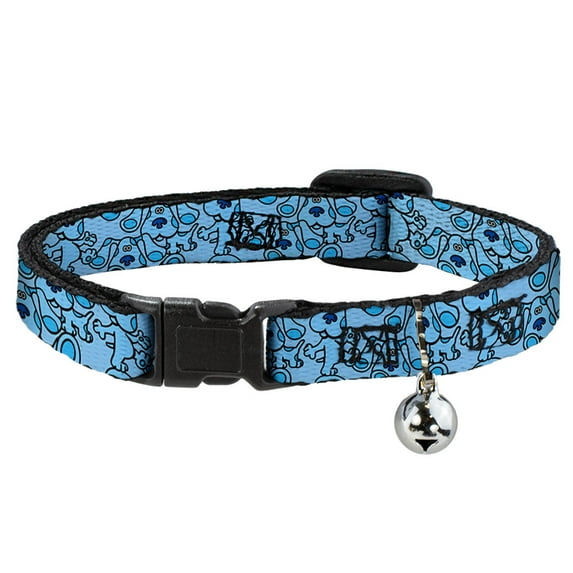 Blue's Clues Breakaway Cat Collar With Bell, Plastic Clip, Easy Adjustable, Blues Clues Blue Poses Scattered, 8.5 to 12 Inches 0.5 Inch Wide