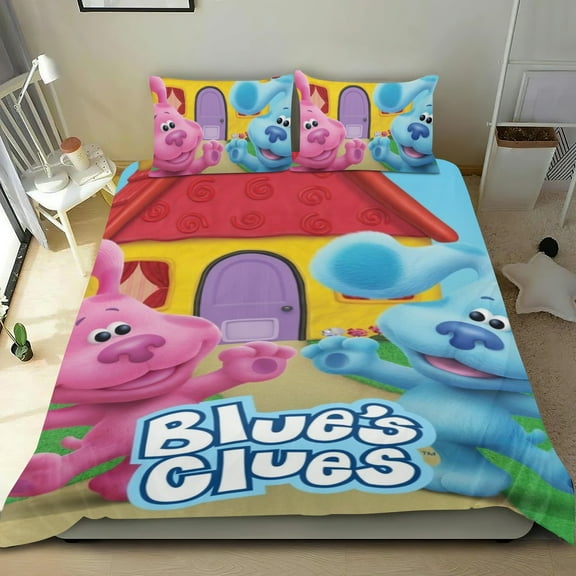 Blue's Clues Themed Bed Sheet Set Three Piece Set 53x79 In ches Comfortable And Skin Friendly Unique Design Creating A Star Studded Night Home Decor Gifts For Family Friends fans