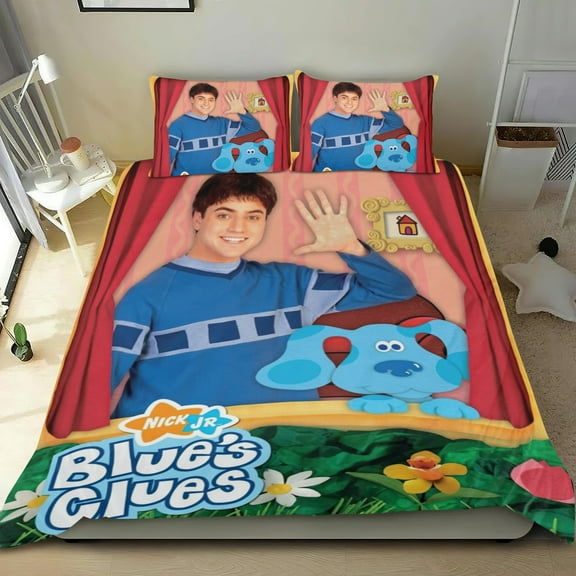 Blue's Clues Themed Bed Sheet Set Three Piece Set 53x79 In ches Comfortable And Skin Friendly Unique Design Creating A Star Studded Night Home Decor Gifts For Family Friends fans