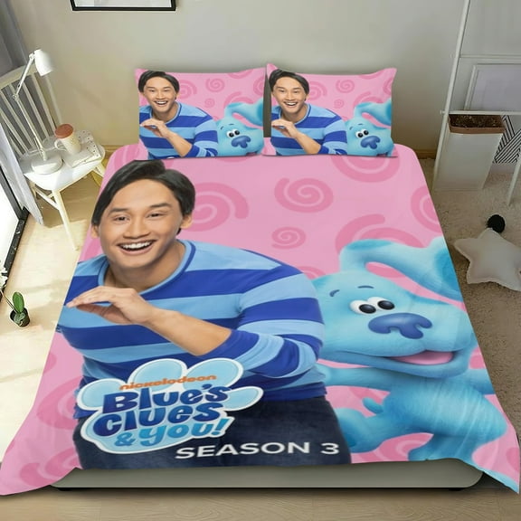 Blue's Clues Themed Bed Sheet Set Three Piece Set 53x79 In ches Comfortable And Skin Friendly Unique Design Creating A Star Studded Night Home Decor Gifts For Family Friends fans