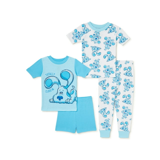 Blue's Clues Toddler Boy Cotton T-Shirt, Short, and Pant Pajama Set, 4-Piece, Sizes 2T-4T