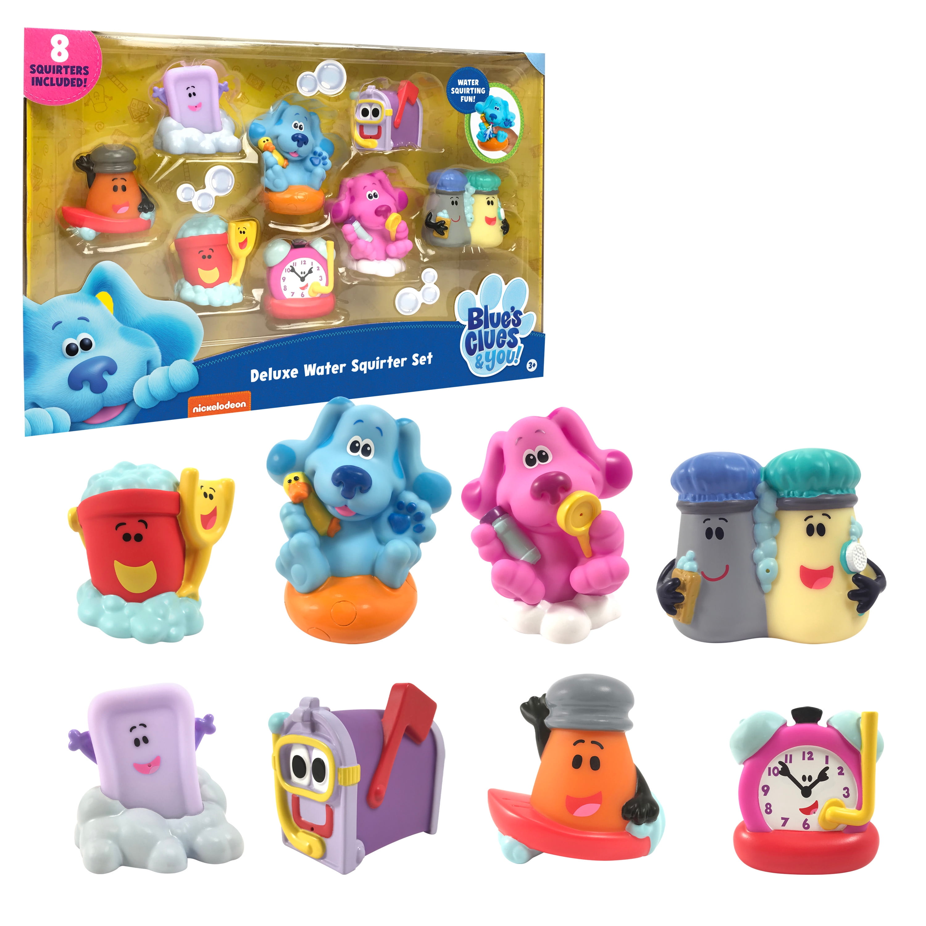 BLUE'S CLUES & YOU Blues Clues & You! Deluxe Bath Toy Set, Includes Blue, Magenta, Slippery Soap, Shovel & Pail, Mr. Salt & Mrs. Pepper, Paprika, Mailbox, and Tickety Tock Water and Bath Toys, Ages 3 Up, by Just Play