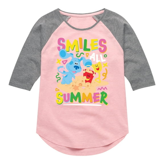 Blue's Clues & You! - Smiles All Summer - Toddler & Youth Girls Raglan Graphic T-Shirt