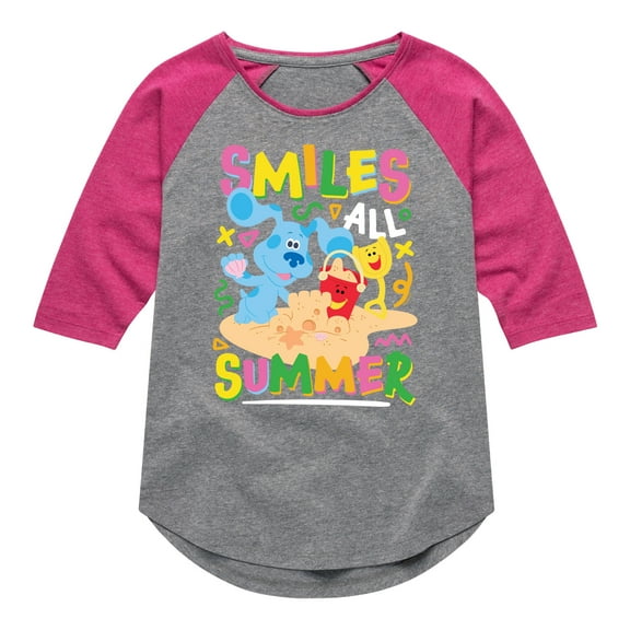 Blue's Clues & You! - Smiles All Summer - Toddler & Youth Girls Raglan Graphic T-Shirt