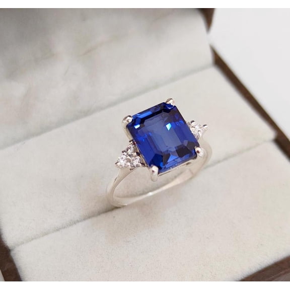 Blue sapphire ring, Octagon Blue sapphire ring, 925 sterling silver ring, emerald cut blue sapphire ring, royal blue sapphire ring