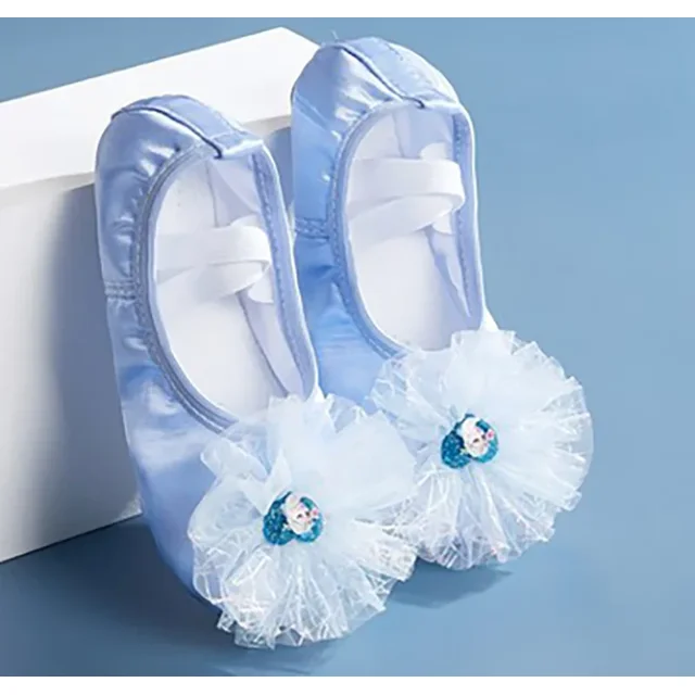 Blue satin shoes for children's and women's dance shoes with soft soles