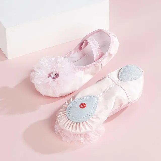 Blue satin shoes for children's and women's dance shoes with soft soles