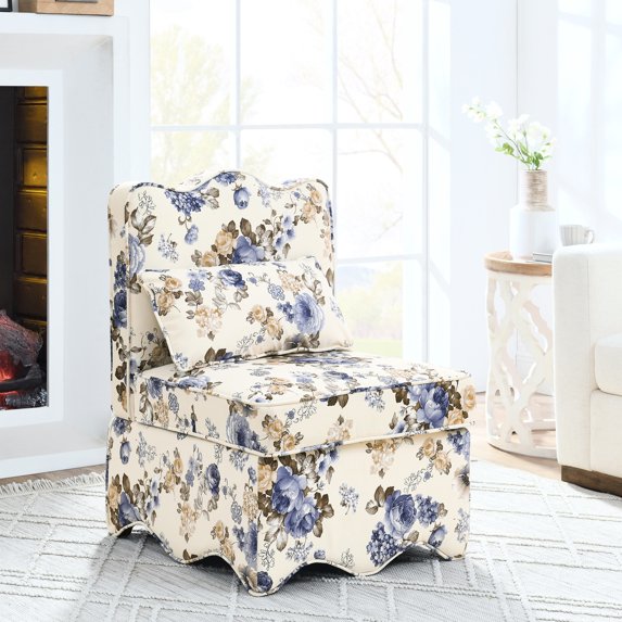 Blue single flannel dining chair with soft backrest and armless style - Bring simple fashion to your dining room