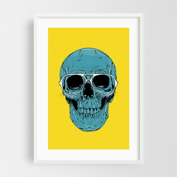 Blue skull - Illustration Skull Pop Art Modern Art Surrealism Halloween Humor White Framed Wall Art Print 24 x 36 inches