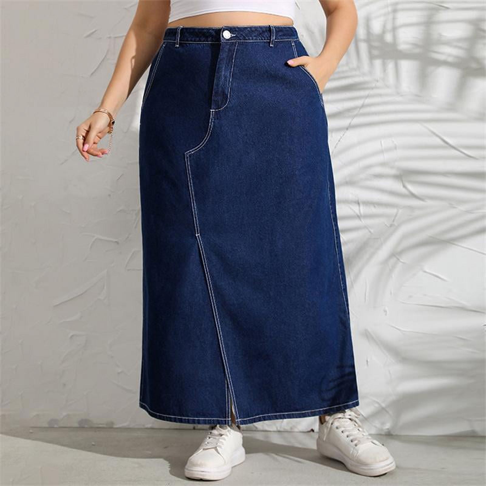 Brunch Outfit Denim Mermaid Maxi Skirt Blue Slim Fit Denim Maxi - Main Image