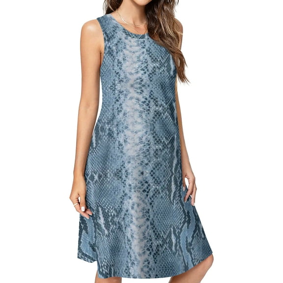 Blue snake pattern Spring Summer Dresses for Women Fashion T-shirt Dress Casual Sleeveless Loose Sundress with Pockets