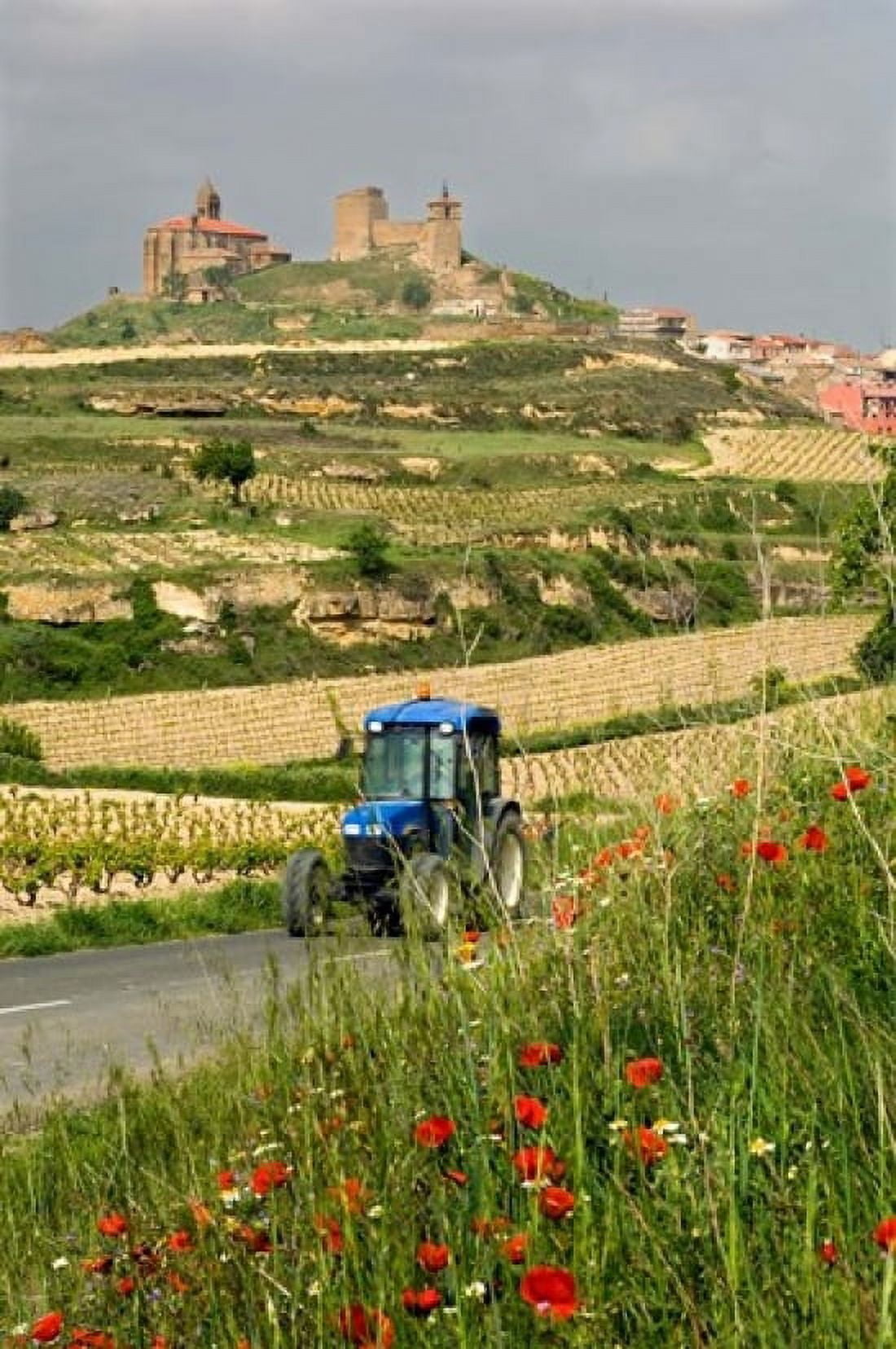 Blue tractor on rural road San Vicente de la Sonsierra Village La Rioja Spain Canvas Art - Janis Miglavs DanitaDelimont (12 x 17)