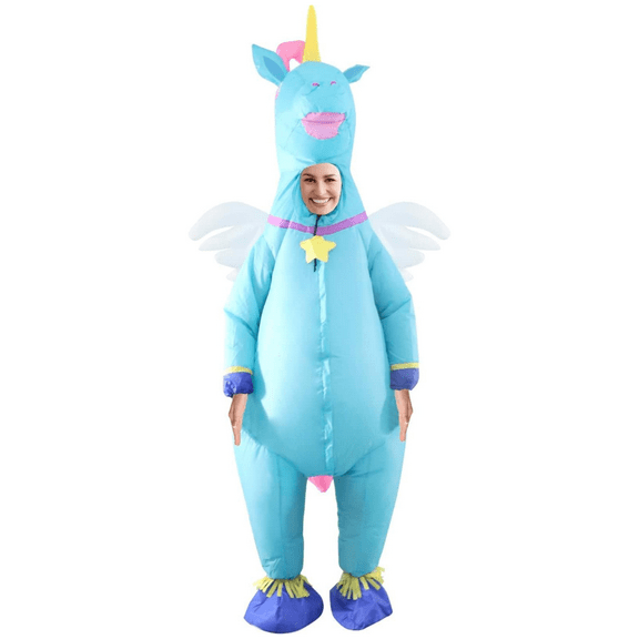Blue unicorn inflatable dress up costume, inflatable costume for party