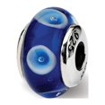 thumbnail image 1 of Blue w/ White Design Hand Blown Glass Kids Charm Sterling Silver Reflection Beads - QRS930, 1 of 5