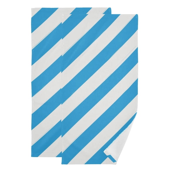 Blue-white Diagonal Stripes Hand Towel Absorbent Bath Towels for Bathroom Sports Gym 28" x 14" Set of 2