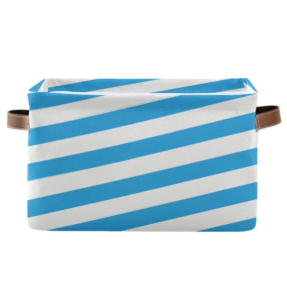 Blue-white Diagonal Stripes Square Storage Bins with Handles Collapsible Containing Box 1 Pack