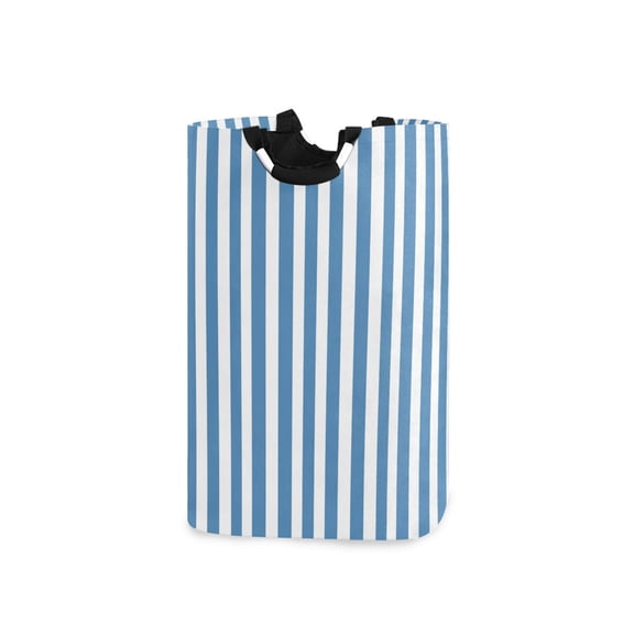 Blue-white Narrow Stripes Laundry Basket with Handles Foldable Laundry Hamper Freestanding Washing Bin 50L