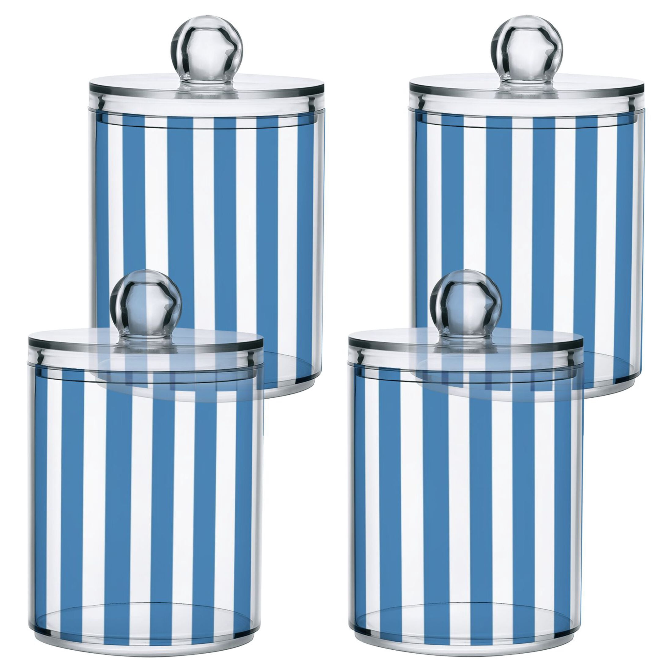 Blue-white Narrow Stripes Translucent Plastic Cans Storage Canisters ...