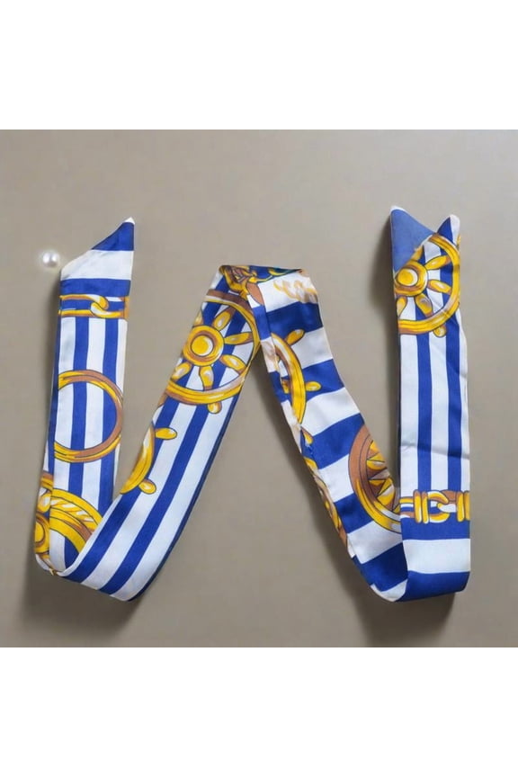 Blue and white Women's Bohemian style hair bands, headbands, belts, handbag straps | Multi-color long ribbons, suitable for decorating hair, neck, waist and handbags.