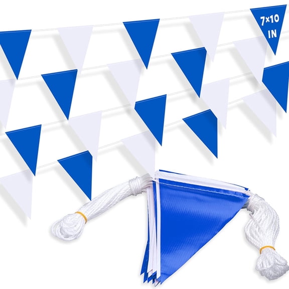 Blue and white angular flags, banners, flags 10 meters perimeter marking flags, safety triangular flags, banner strings, fade-resistant traffic barriers