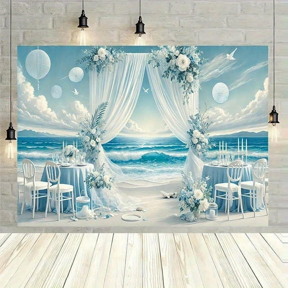Blue and white beach wedding background Backdrop wall hanging fabric, backdrop decor, Room, Photo Studio props - Multi-purpose for home decor, parties, studios, home & garden, outdoor celebrations
