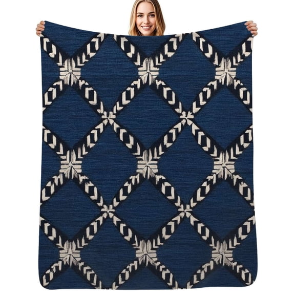 Blue white diamond pattern textile Flannel Blanket Warm Soft Bedding Throws Winter Camping Chair Sofa Bed
