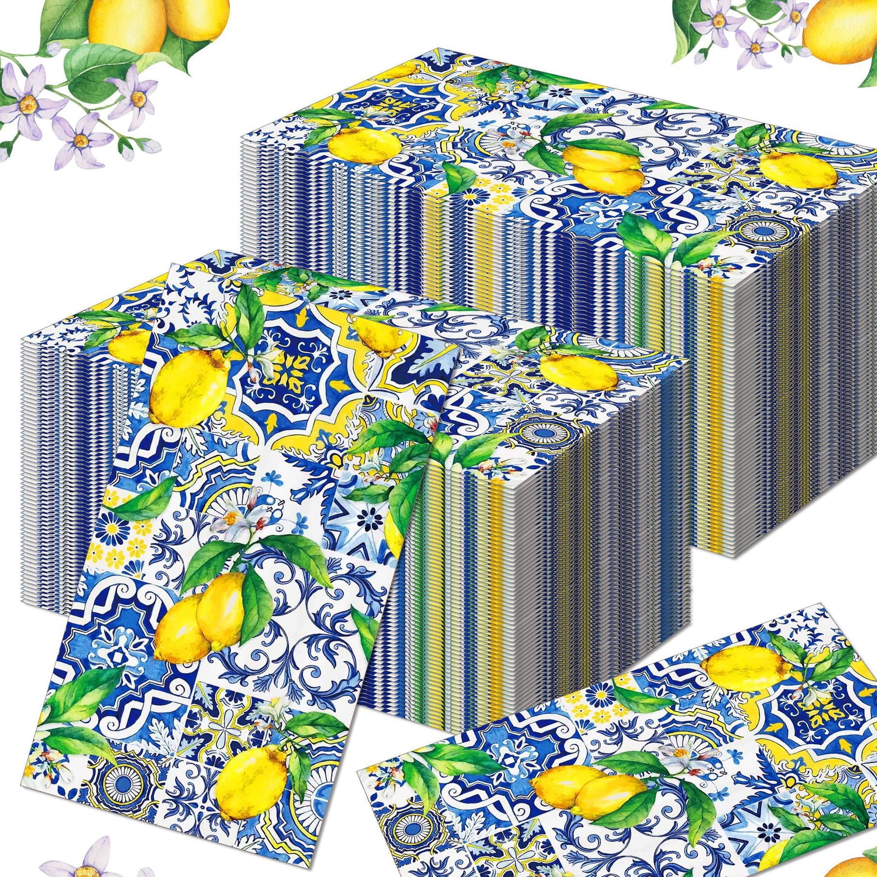 Blue and white porcelain lemon-100 Pieces Napkins Disposable Paper Towels Bouquet Beverage Dinner Rectangular Hand Towels for Tea Party Wedding Birthday Party Supplies Table Decorations