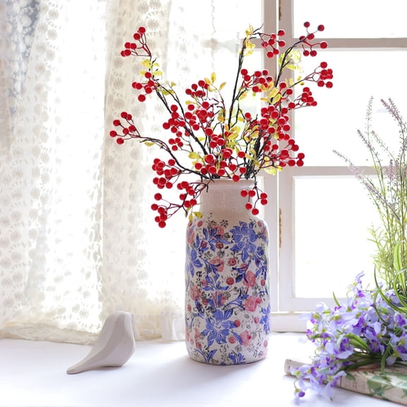Blue and white porcelain vase, vintage ceramic vase, three-color ice crackle pattern vase, ceramic glaze, Chinese classical decorative ornament, flower vessel
