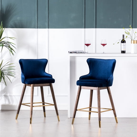 Blue wingback counter stools with vertical stitching / Stand out in your living area