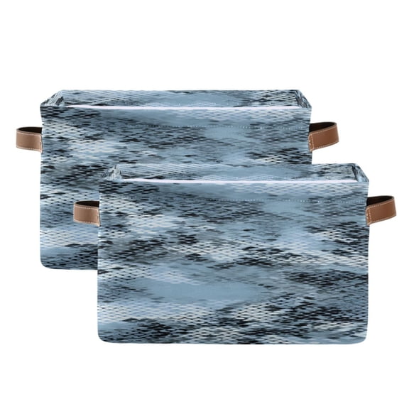 Blue with Black Snake Skin Square Storage Bins with Handles Collapsible Containing Box 2 Packs