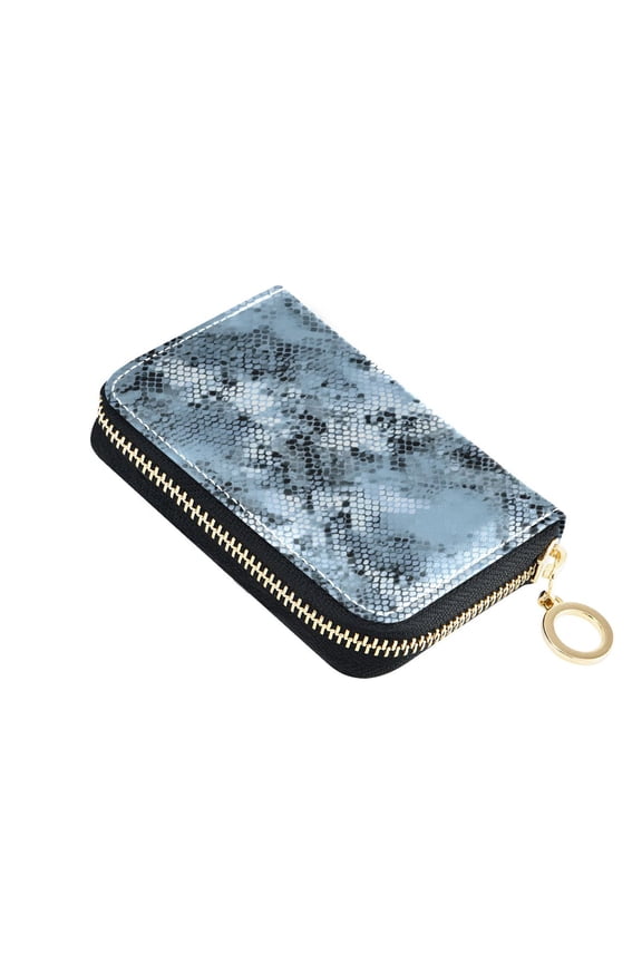 Blue with Black Snake Skin Women's Credit Card Holder PU Leather Zipper Wallet RFID Blocking