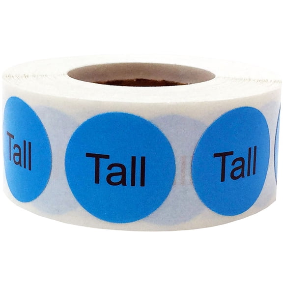 Blue with Black Tall Clothing Size Stickers, 3/4 Inch Round, 500 Labels on a Roll