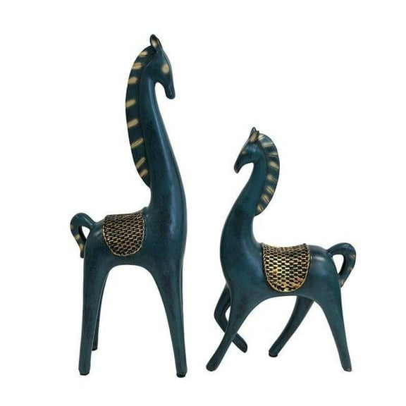 Blue with Gold Accents Abstract Horse Figurine - Set of 2