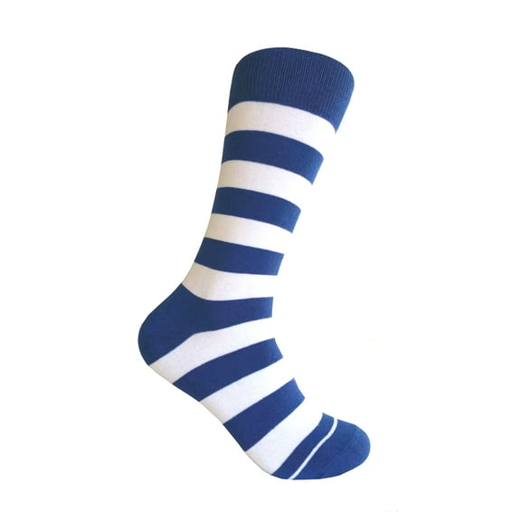 Blue with White Color Mid-calf Stripes(Zebra Stripes) Dress Casual Socks for Men