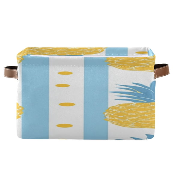 Blue-yellow Stripes Dots Pineapple Square Storage Bins with Handles Collapsible Containing Box 1 Pack