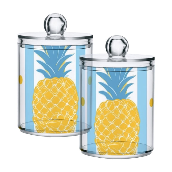 Blue-yellow Stripes Dots Pineapple Translucent Plastic Cans Storage Canisters with Lid Set of 2