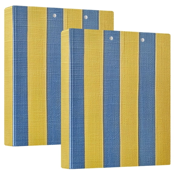 Blue-yellow Vertical Stripes Round Ring Binder 3 Rings 1.5" Capacity File Storage for A4 Size 2 Pack
